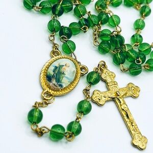 Green St Patrick Irish Crystal Beads Prayer Italy Catholic Rosary